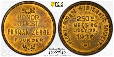 1936 Medal 250th Meeting P.C.N.S. Farran Zerbe Brass MS63