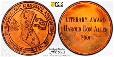 No Date AE Medal C.S.N.A. Award MS65RD