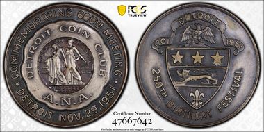 1951 AR Medal Detroit Coin Club 600th Meeting MS62