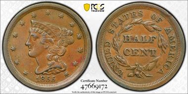 1855 1/2C AU50BN