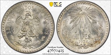 1924-M Peso KM-455  Ag MS65