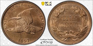 1857 1C Flying Eagle MS65