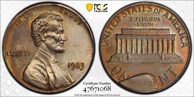 1983 1C FS-401 Obv Die Damage and Rev Cud MS62BN