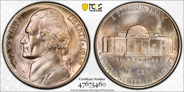 1939-D 5C Reverse of 1940 MS67