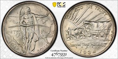 1934-D 50C Oregon MS66