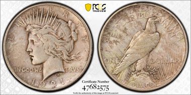 1921 $1 High Relief, Peace VF35