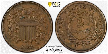 1864 2C Large Motto XF40BN