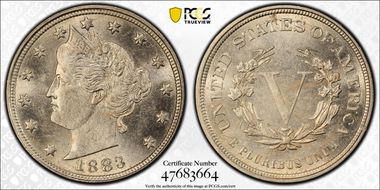 1883 5C No CENTS MS62