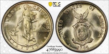 1944-D 20C KM-182  Ag MS65