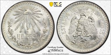 1943-M Peso KM-455  Ag MS67