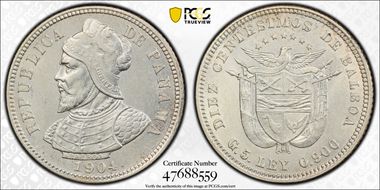 1904 10C KM-3  Ag AU58