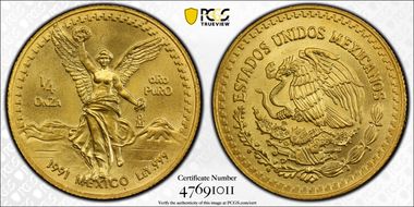 1991-Mo 1/4 oz Libertad Au MS68