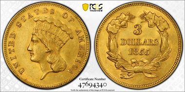 1855 $3 AU58