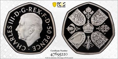 2022 50p Elizabeth II Memorial .925 Ag 1953 Coronation Crown Rev PR69DCAM