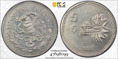 1980-Mo 5 Peso MS65
