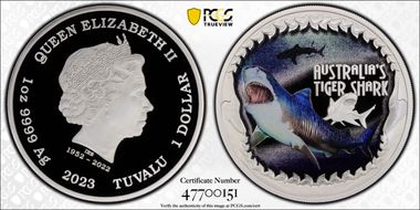 2023 $1 Tiger Shark PR70DCAM