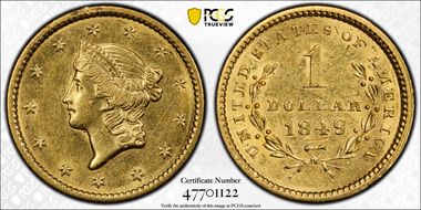 1849 G$1 Open Wreath AU55