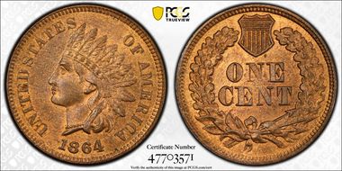 1864 1C L on Ribbon MS64RB