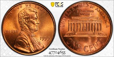 1995 1C Doubled Die Obverse MS68RD