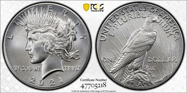 2021 $1 Peace Dollar 100th Anniversary MS69