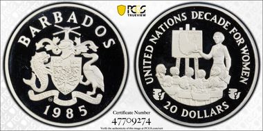 1985-CHI $20 Decade for Women KM-46  Ag PR68DCAM