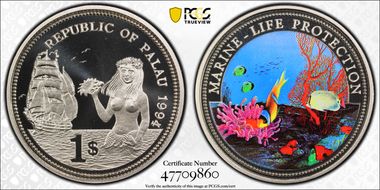 1994 $1 KM-5 Ocean Scene Colorized PR69DCAM