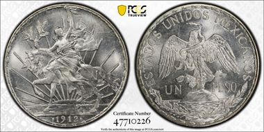 1912 Peso Caballito KM-453  Ag MS66