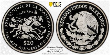 2005-Mo 20 Peso 400th Ann Don Quijote PR68DCAM