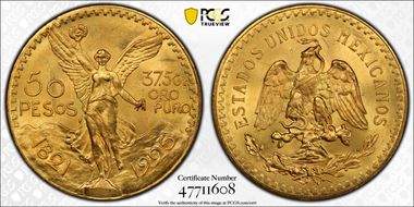 1925 50 Peso KM-481  Au MS65+