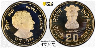 nd(1985)-B 20 Rup Indira Gandhi PR68DCAM