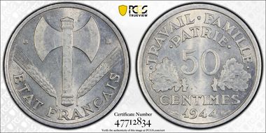 1944 50C Gad-425 F-196 Vichy MS65