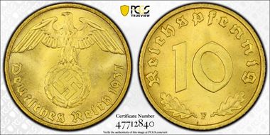 1937-F 10 Pfg J-364 MS65