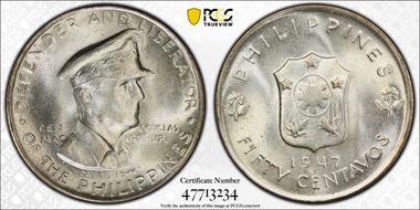 1947-S 50C Douglas MacArthur KM-184  Ag MS66