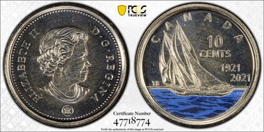 2021 10C 100th Ann. Bluenose Colorized Yves Bérubé  Design MS66