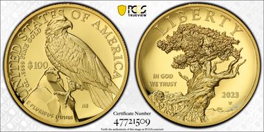 2023-W $100 American Liberty High Relief .9999 Fine First Strike Pittsburgh ANA Elana Hagle PR70DCAM