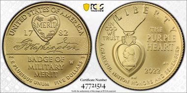 2022-W $5 National Purple Heart Hall of Honor MS70