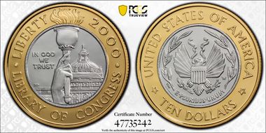 2000-W $10 Library of Congress Bimetallic PR70DCAM