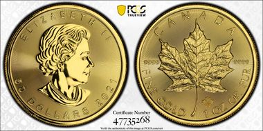 2021 $50 Maple Leaf Au MS68