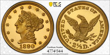 1890 $2.50 PR67DCAM