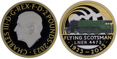 2023 £2 Flying Scotsman Ag Piedfort Colorized PR69DCAM