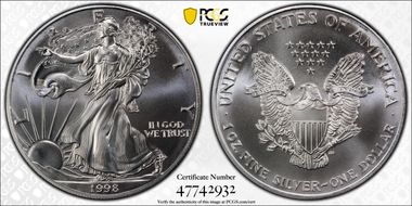 1998 $1 Silver Eagle MS70