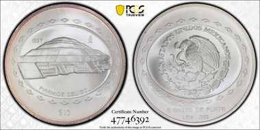 1997-Mo 10 Peso Piramide del Sol MS68