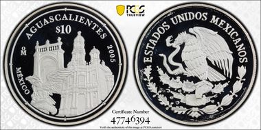 2005-Mo 10 Peso Aguascalientes KM-718  Ag PR68DCAM