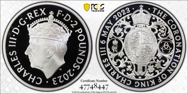 2023 £2 Coronation of Charles III Ag Royal Arms PR68DCAM