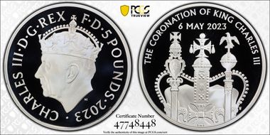 2023 £5 Coronation of Charles III Ag PR69DCAM