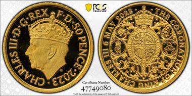 2023 50p Coronation of Charles III Au PR69DCAM