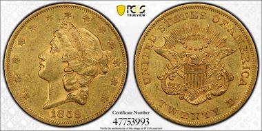 1859 $20 AU58