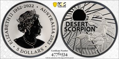 2023 $5 Desert Scorpion 5oz Ag Australia's Most Dangerous MS68