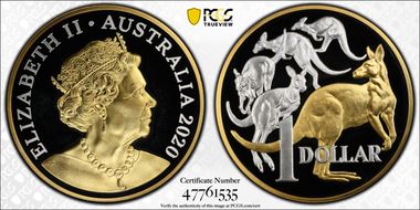 2020 $1 Mob of Roos 5oz Ag Selective Gilt PR68DCAM