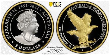 2023-P $8 Wedge-Tailed Eagle 5oz Ag Selective Gilt PR70DCAM